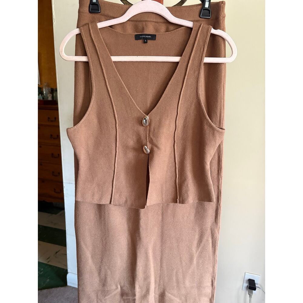 JLuxLabel  Light Brown Knit Skirt and Top Large